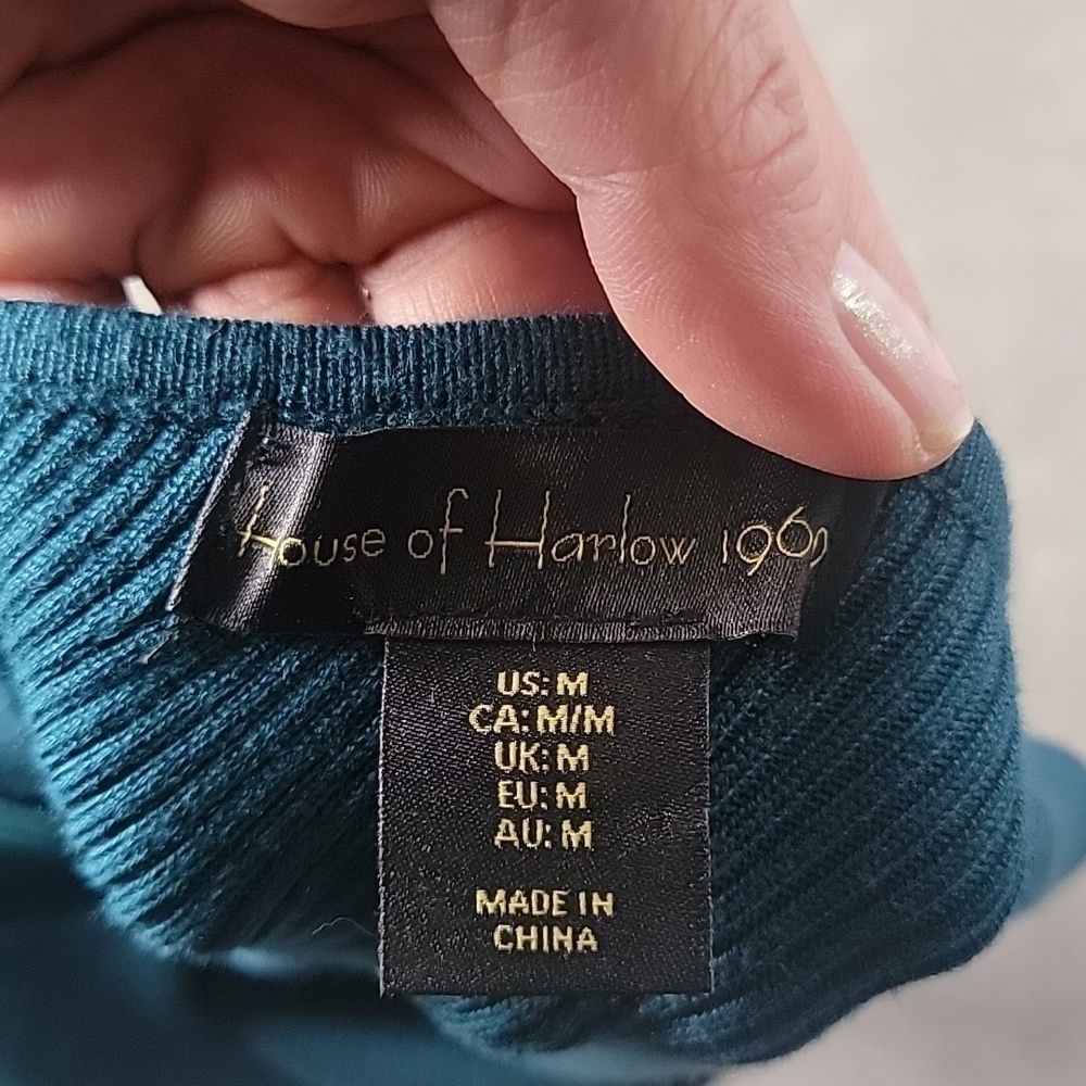 House of Harlow One shoulder teal mini ribbed dress - Picture 4 of 5